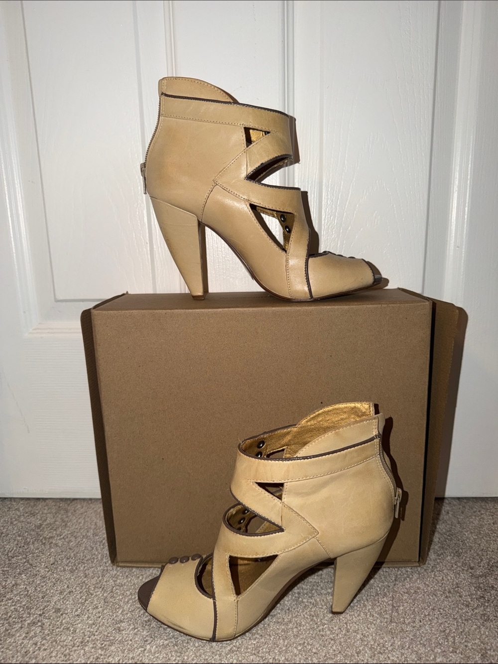 Seychelles Taupe Cutout Peep-Toe High Heel Sandal